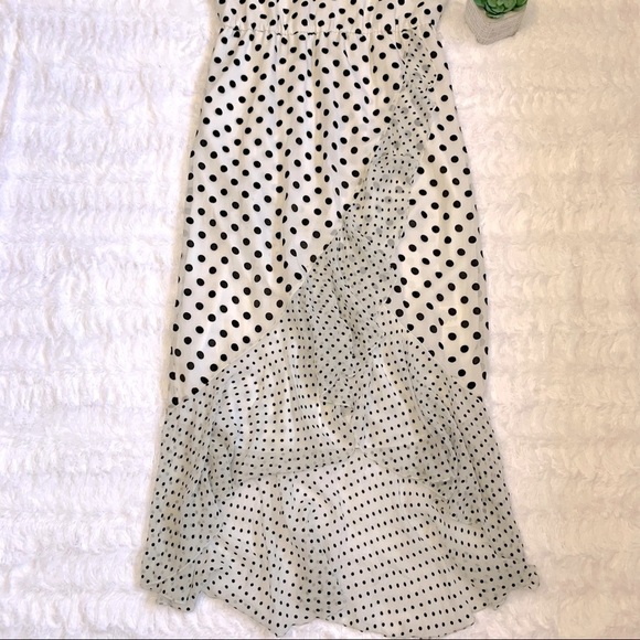Nwt Alice + Olivia black and white silk marble polkadot faux wrap high-low dress - Picture 5 of 8